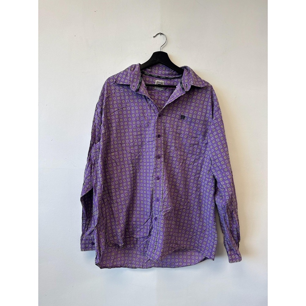 Vintage Cinch Shirt Mens XL Purple Geometric Print Western Button Front‎